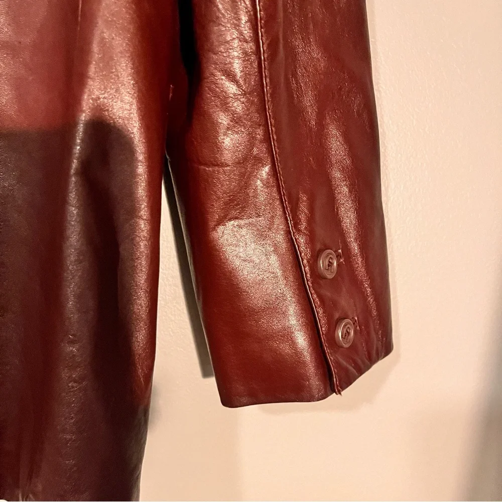 Women’s Etienne Aigner Vintage 70s Oxblood Leather Jacket Size 8 Lined - Picture 3 of 8